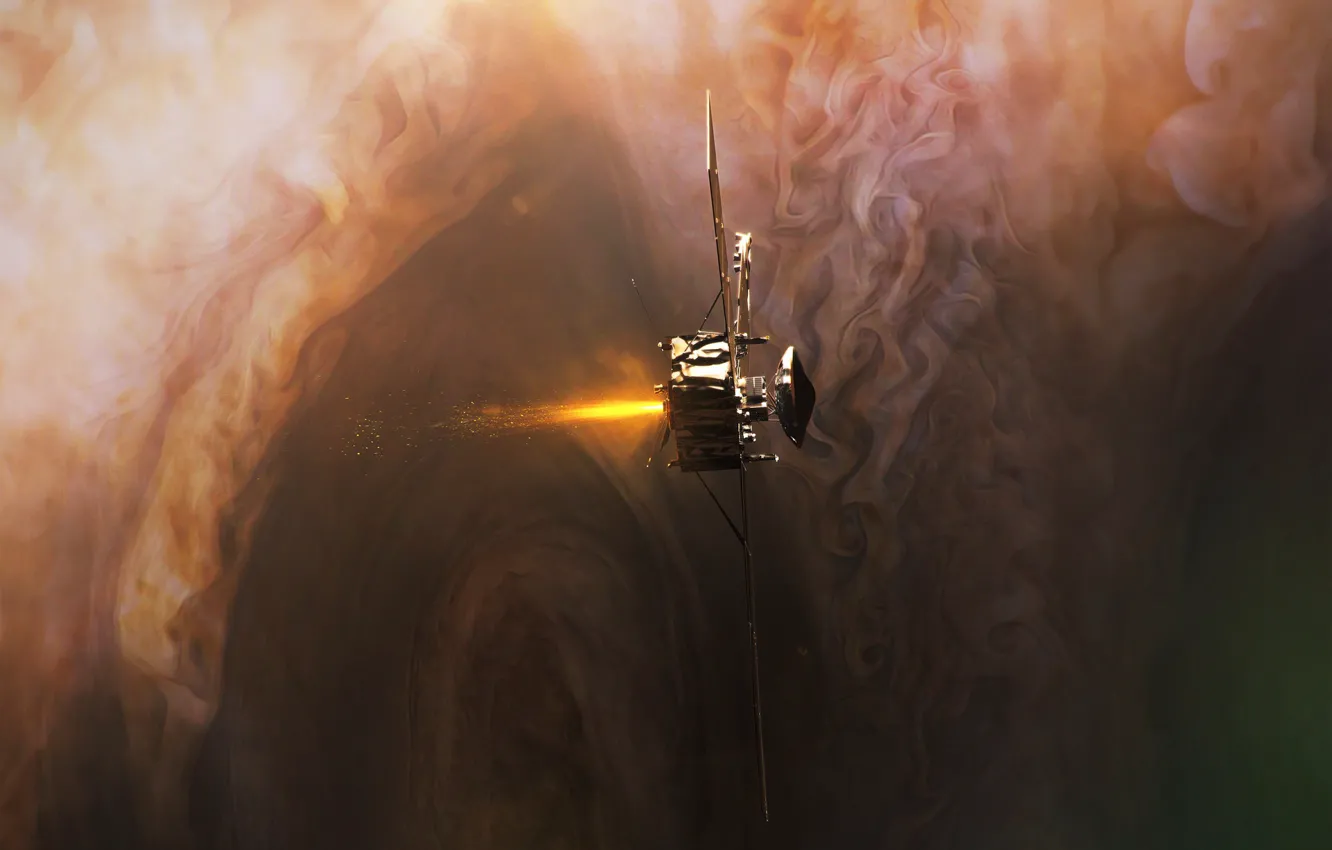Photo wallpaper space, flame, camera, Juno, Jupiter Orbit Insertion Burn