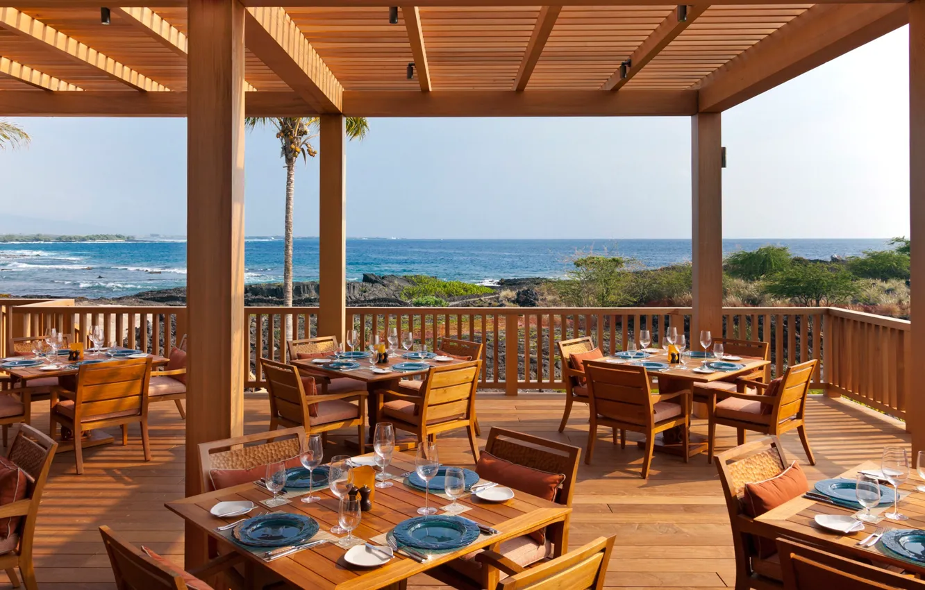 Photo wallpaper style, restaurant, the interior, covered terrace, beach and ocean view, The Deck Hotel, Jetwing Beach, …