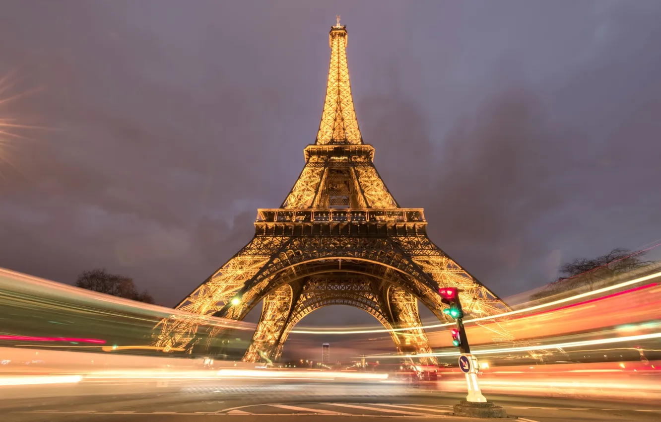 Photo wallpaper night, Paris, tower, electric, Eiffel