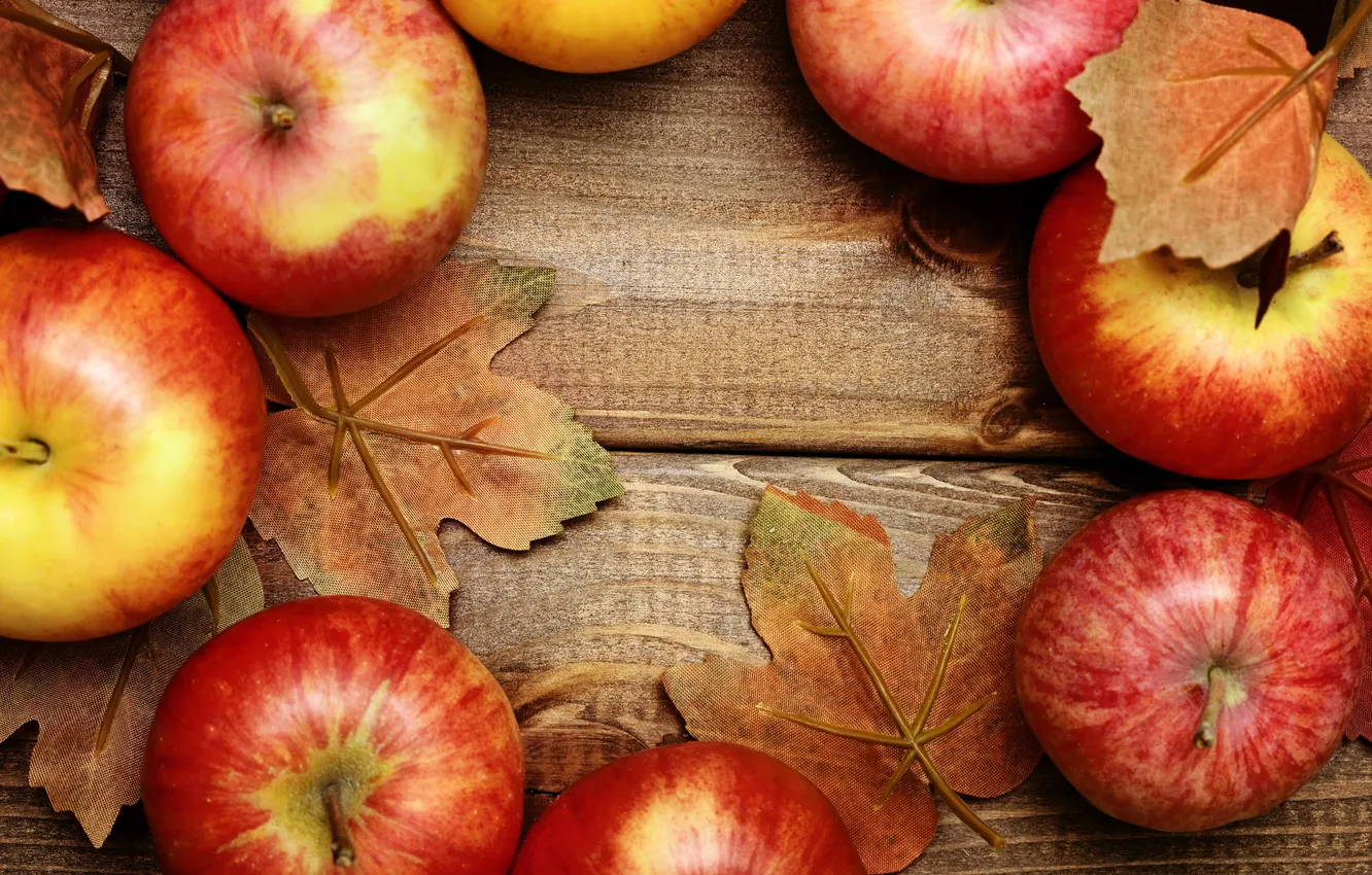 Photo wallpaper apples, fruit, leaves, leaves, fruits, apples