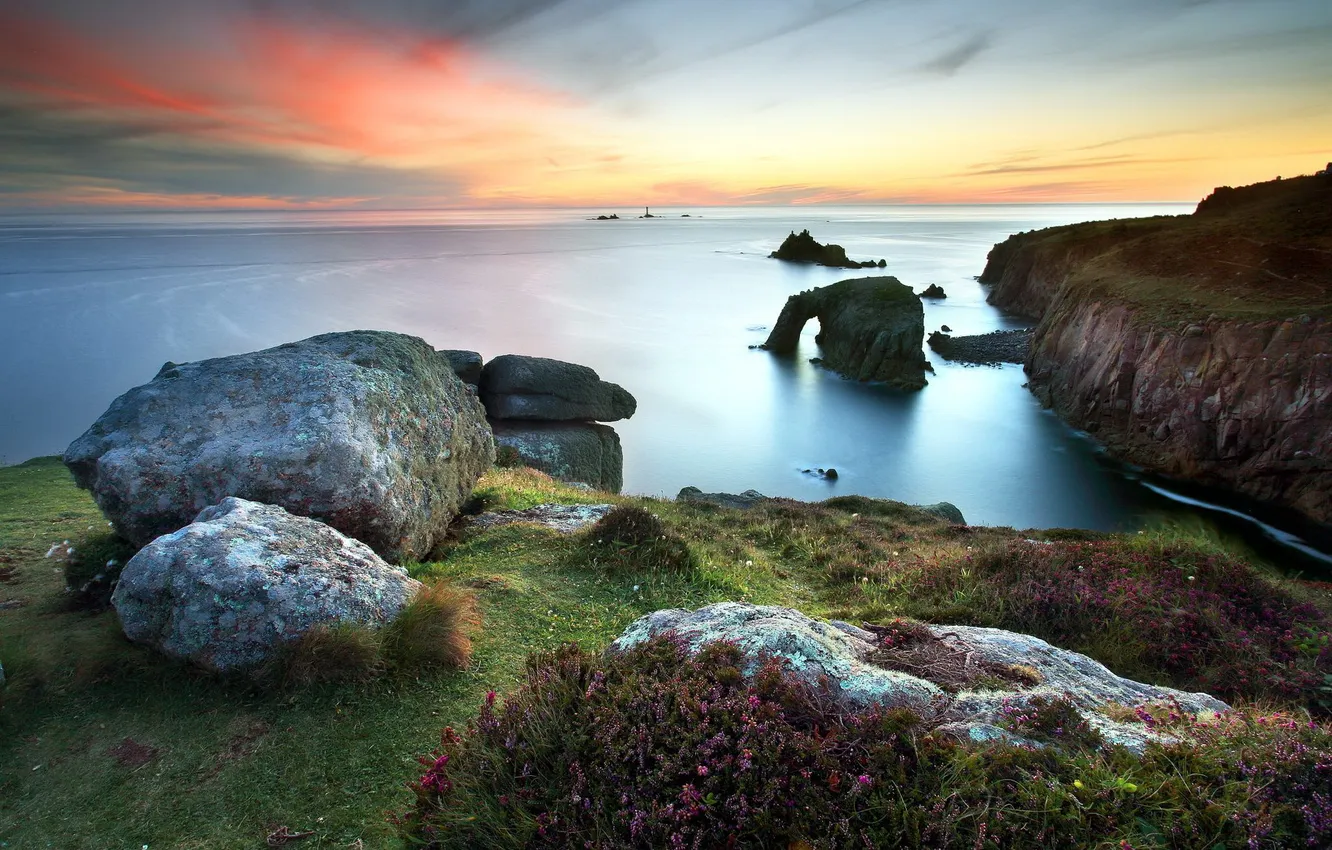 Photo wallpaper sea, landscape, sunset, nature, shore