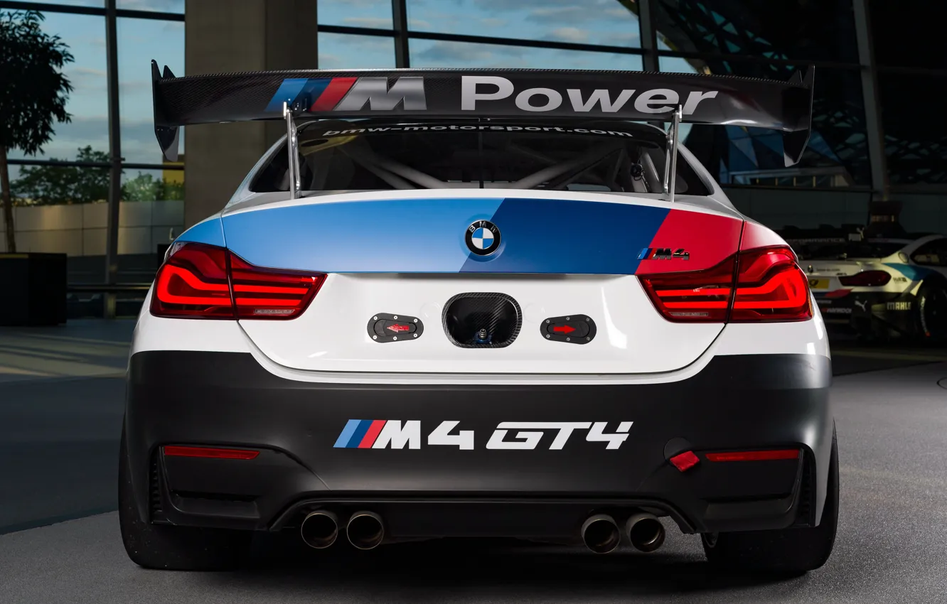 Photo wallpaper racing car, spoiler, rear view, 2018, GT4, BMW M4