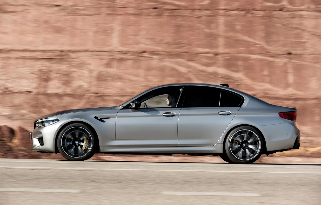 Photo wallpaper rock, grey, BMW, profile, sedan, side view, 4x4, 2018