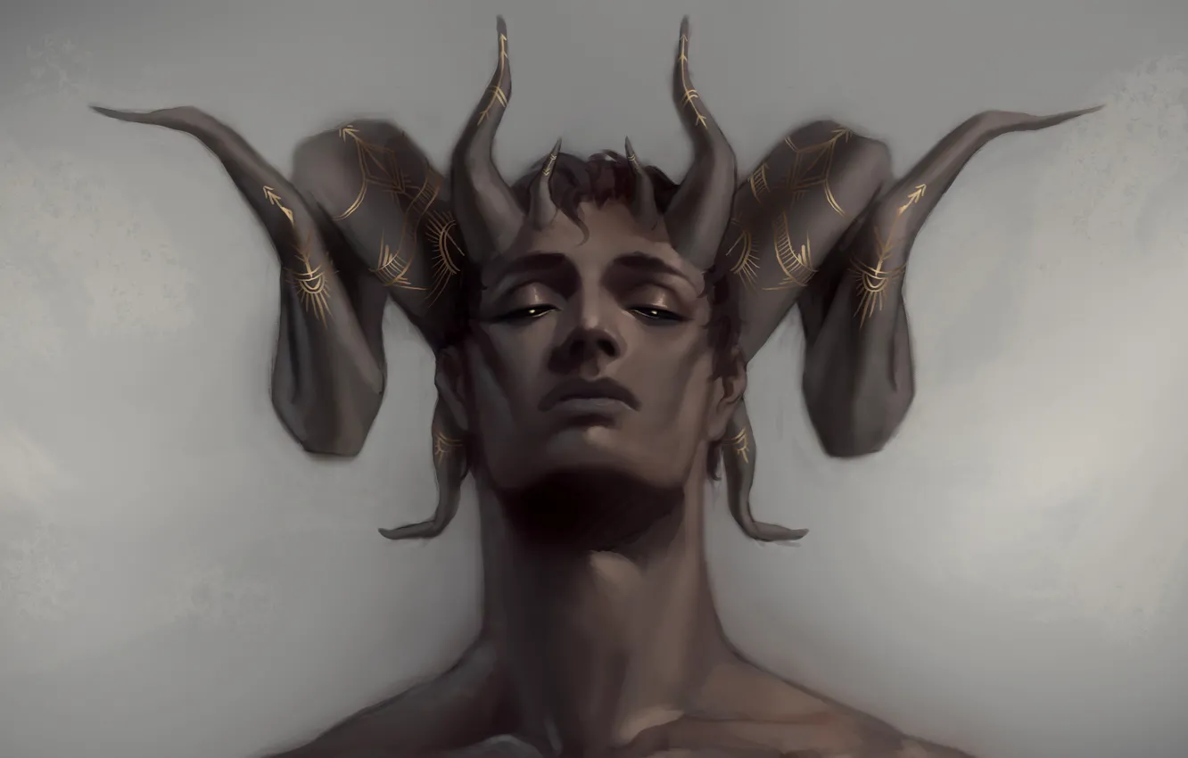 Photo wallpaper face, the demon, fantasy, art, horns, guy
