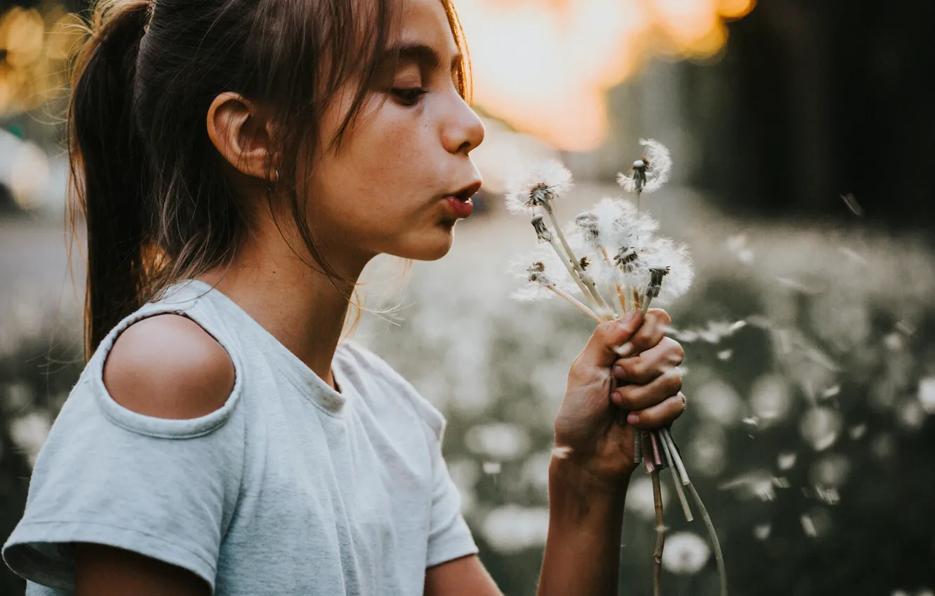 Photo wallpaper summer, girl, dandelion