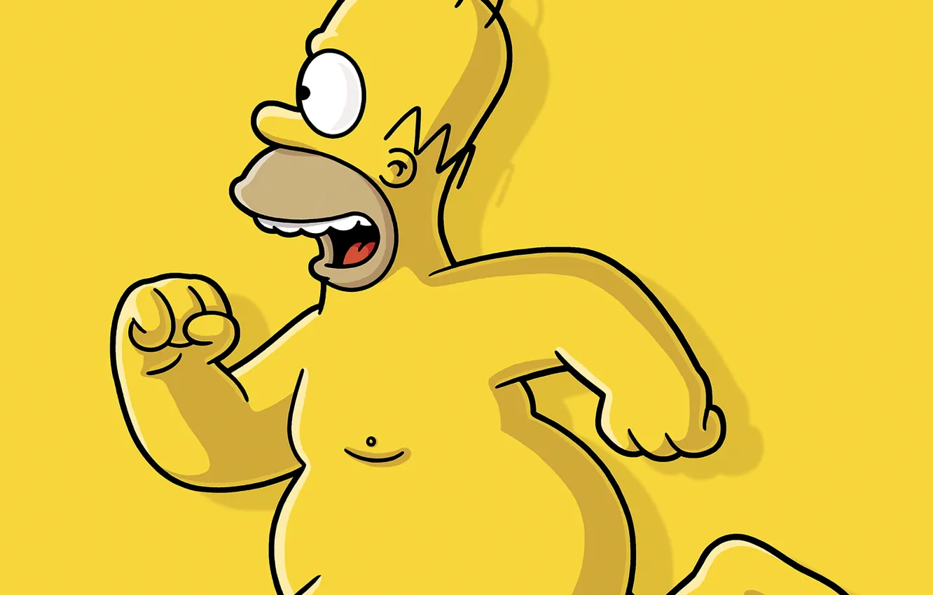 Photo wallpaper yellow, naked, The simpsons, running, Homer