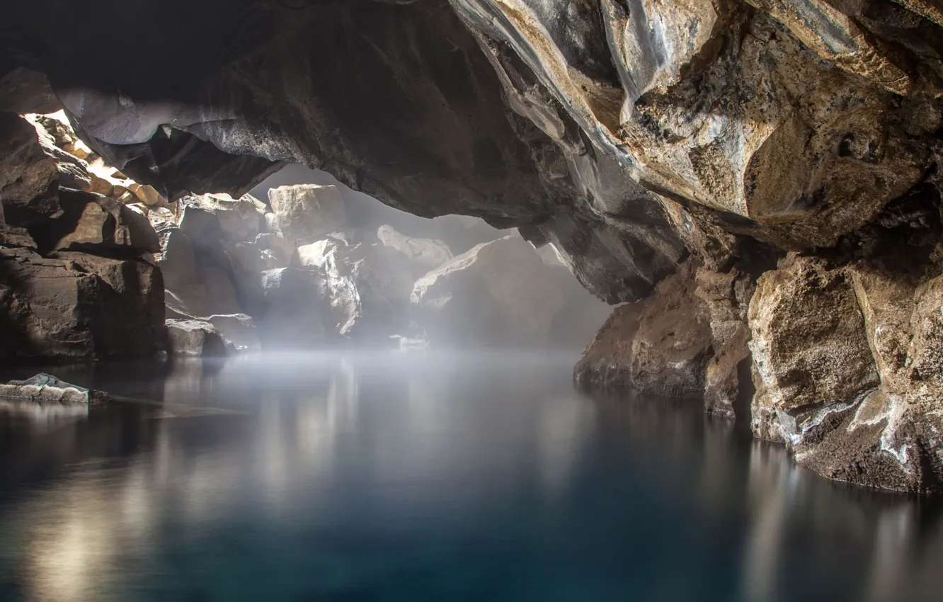 Photo wallpaper water, rocks, cave, Iceland, the grotto