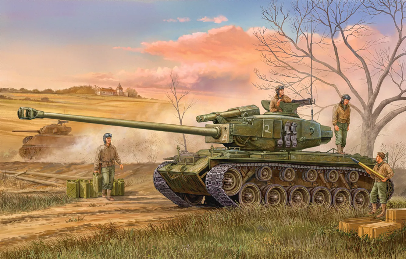 Photo wallpaper war, art, american, tank, ww2, M-26 Pershing