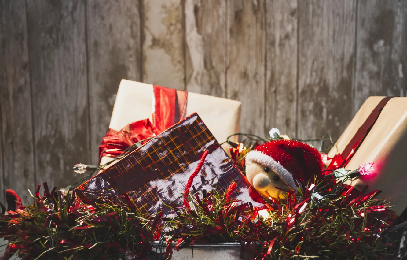 Photo wallpaper decoration, gift, new year, Christmas, Christmas, New Year, gift, decoration