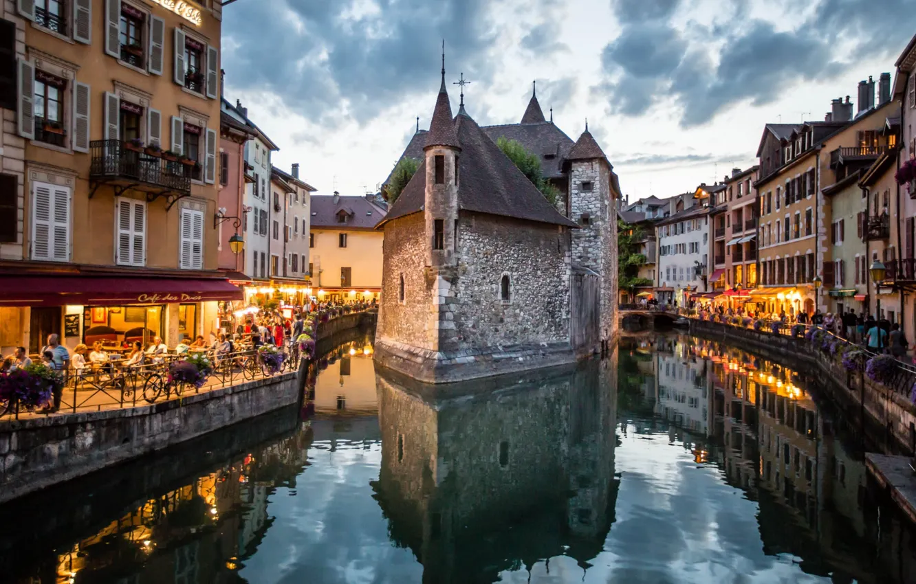 Photo wallpaper France, the evening, Alps, channel, Annecy