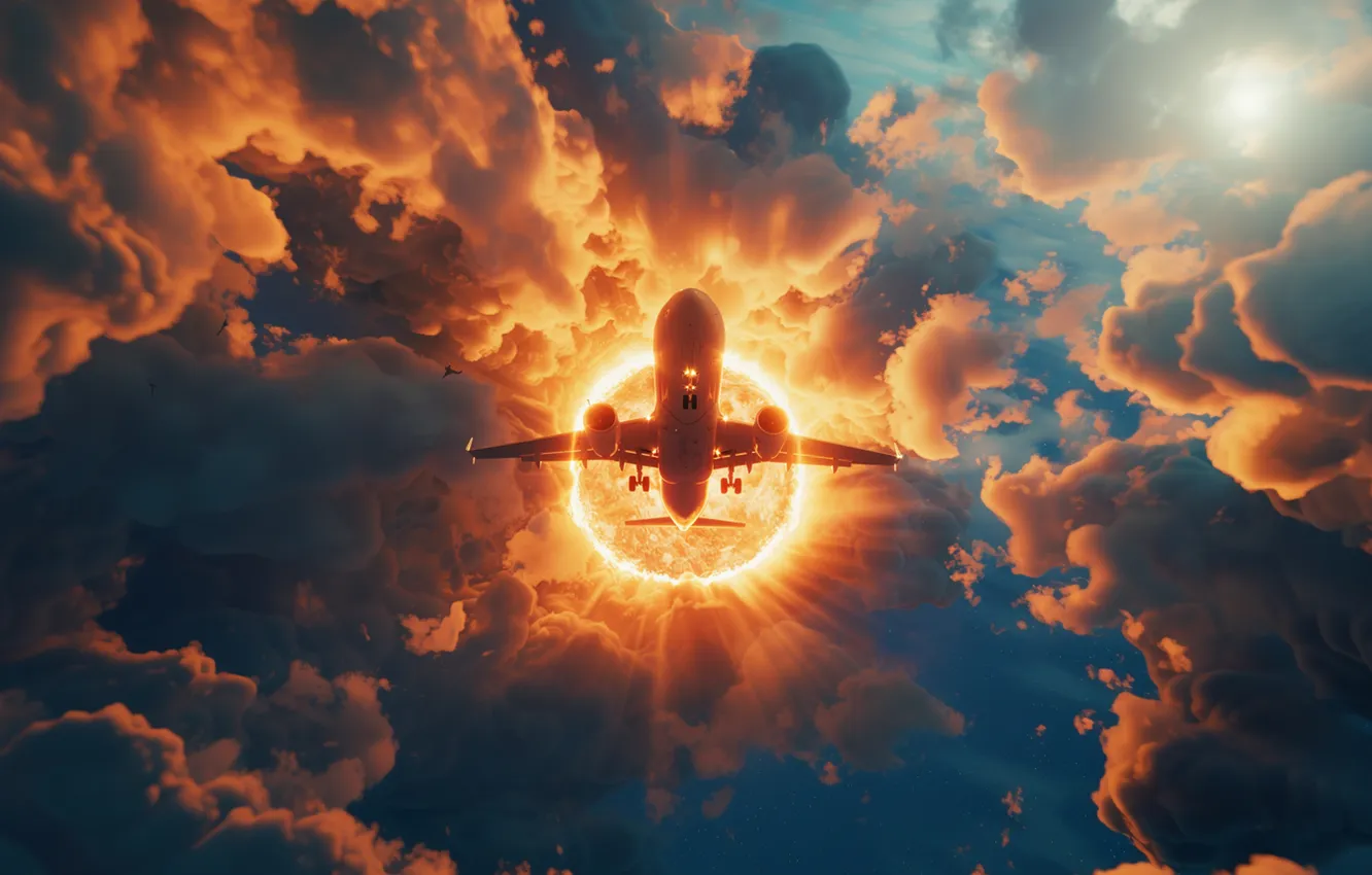 Photo wallpaper clouds, clouds, the portal, the plane, AI art, The Art of Artificial Intelligence, The Bermuda …