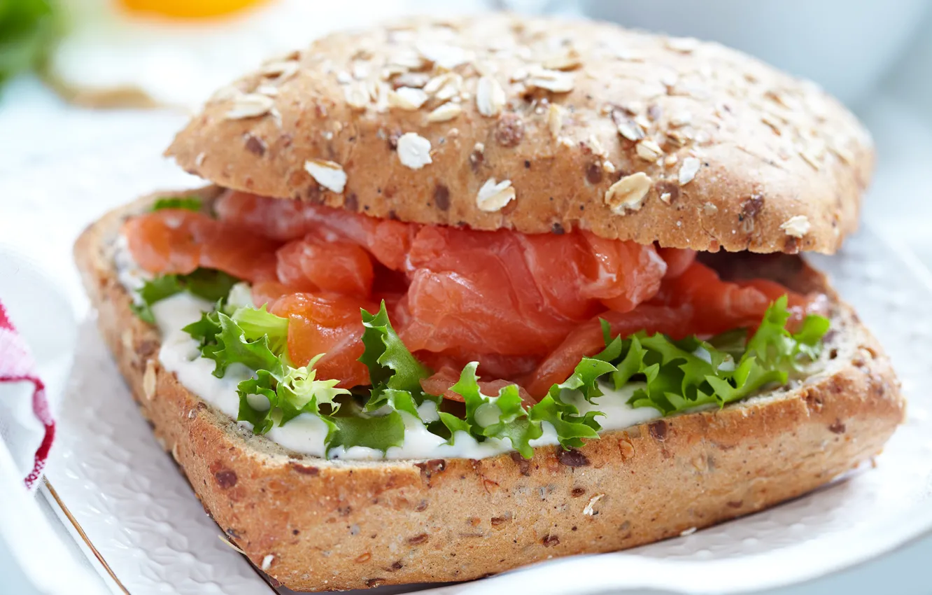 Photo wallpaper bread, sandwich, sauce, Burger, salmon