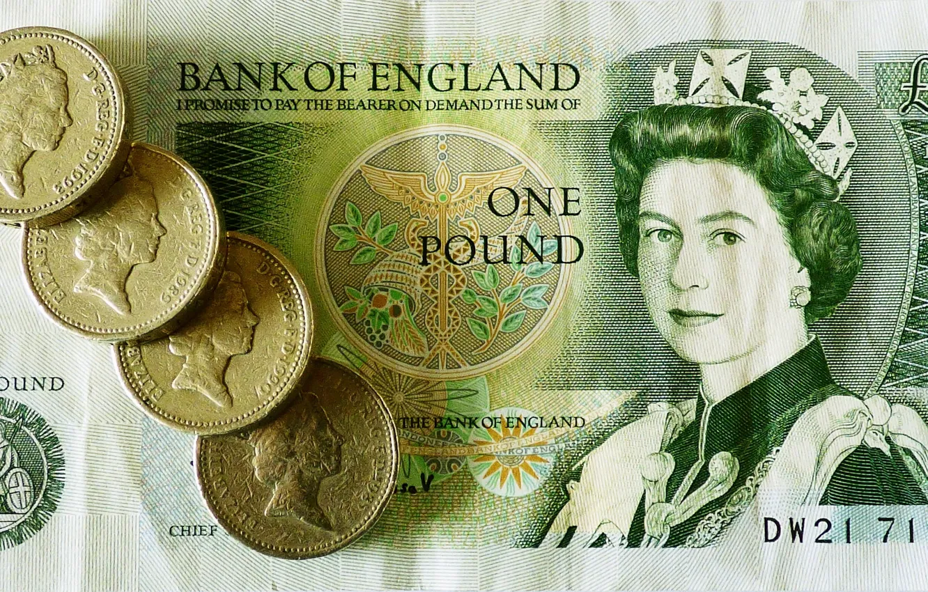 Photo wallpaper money, coins, Queen, bill, pound