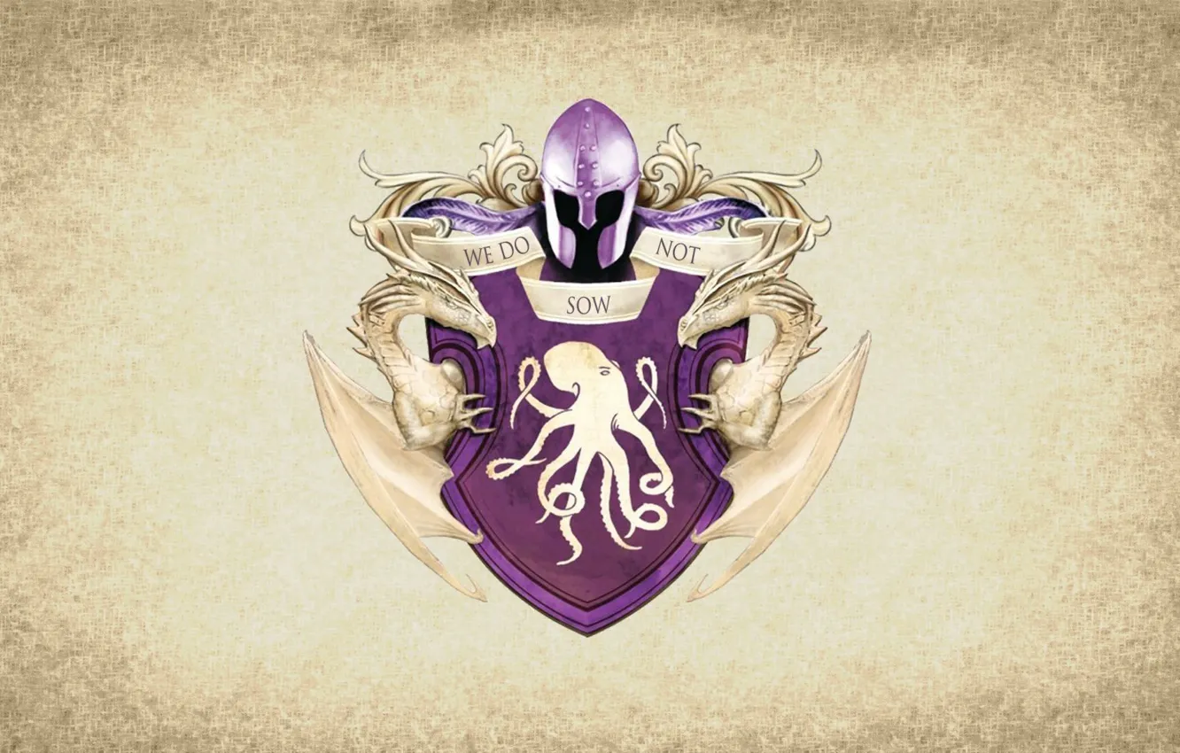 Photo wallpaper octopus, symbol, series, dragon, A Song of Ice and Fire, Game of Thrones, shield, Greyjoy