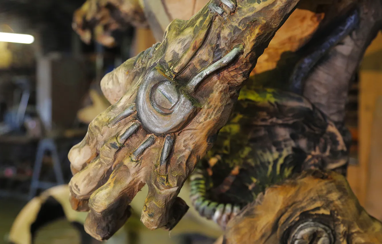 Photo wallpaper wood, hand, creature, sculpture, DOOM
