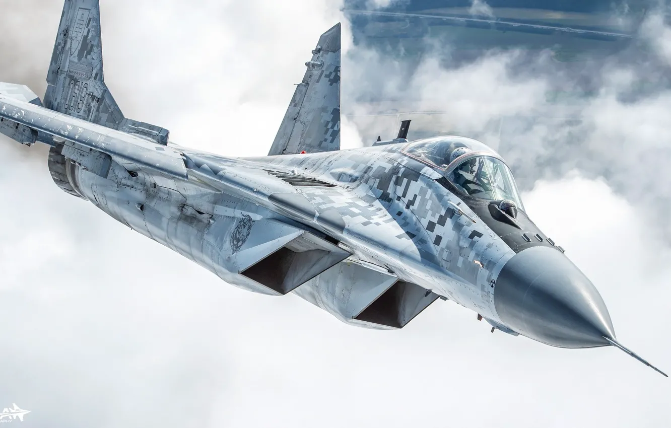 Photo wallpaper clouds, fighter, lights, pilot, The MiG-29, Cockpit, Of the air force of Slovakia, ILS