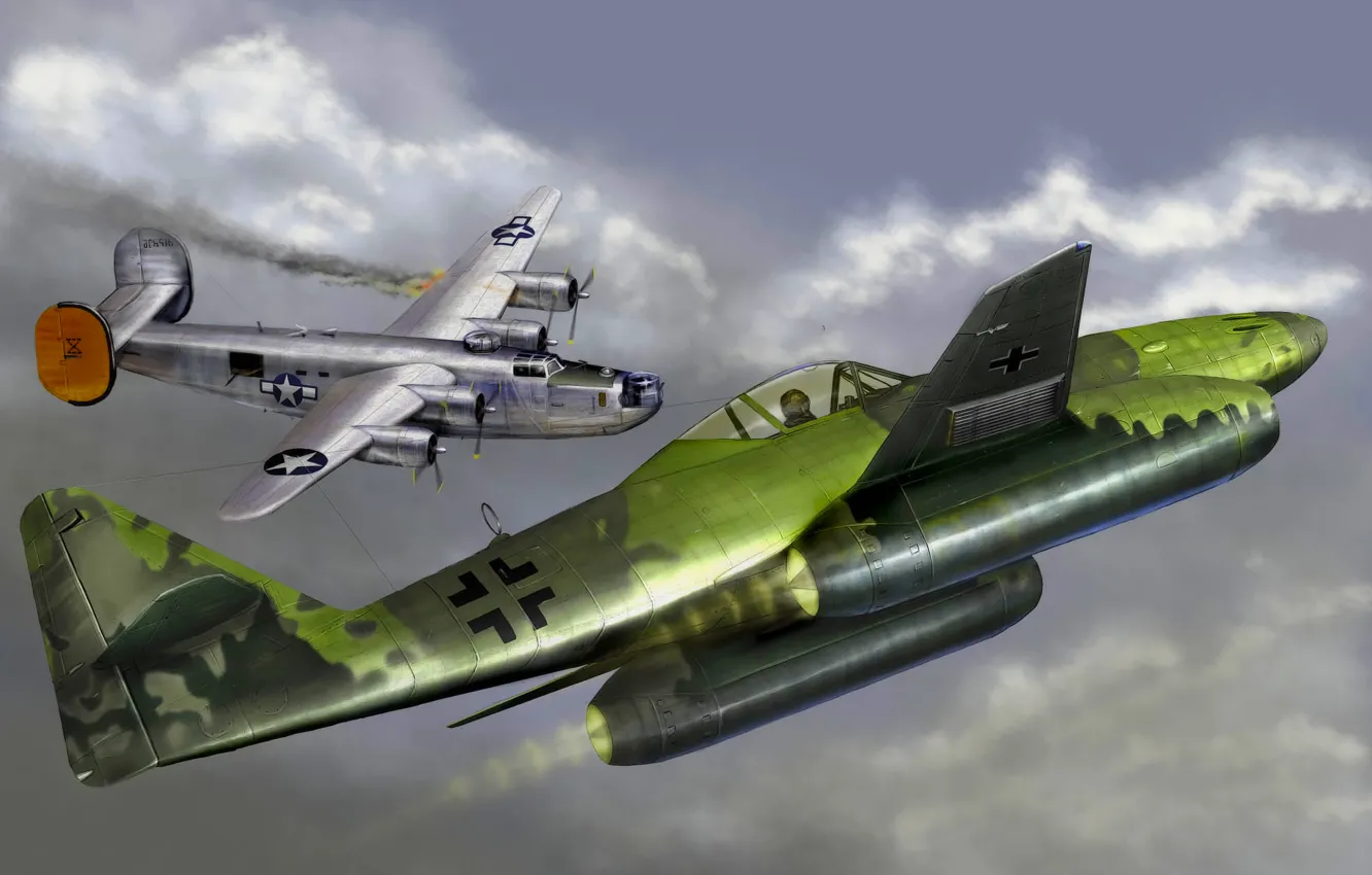 Photo wallpaper war, art, painting, aviation, jet, WW2, Messerschmitt Me 262