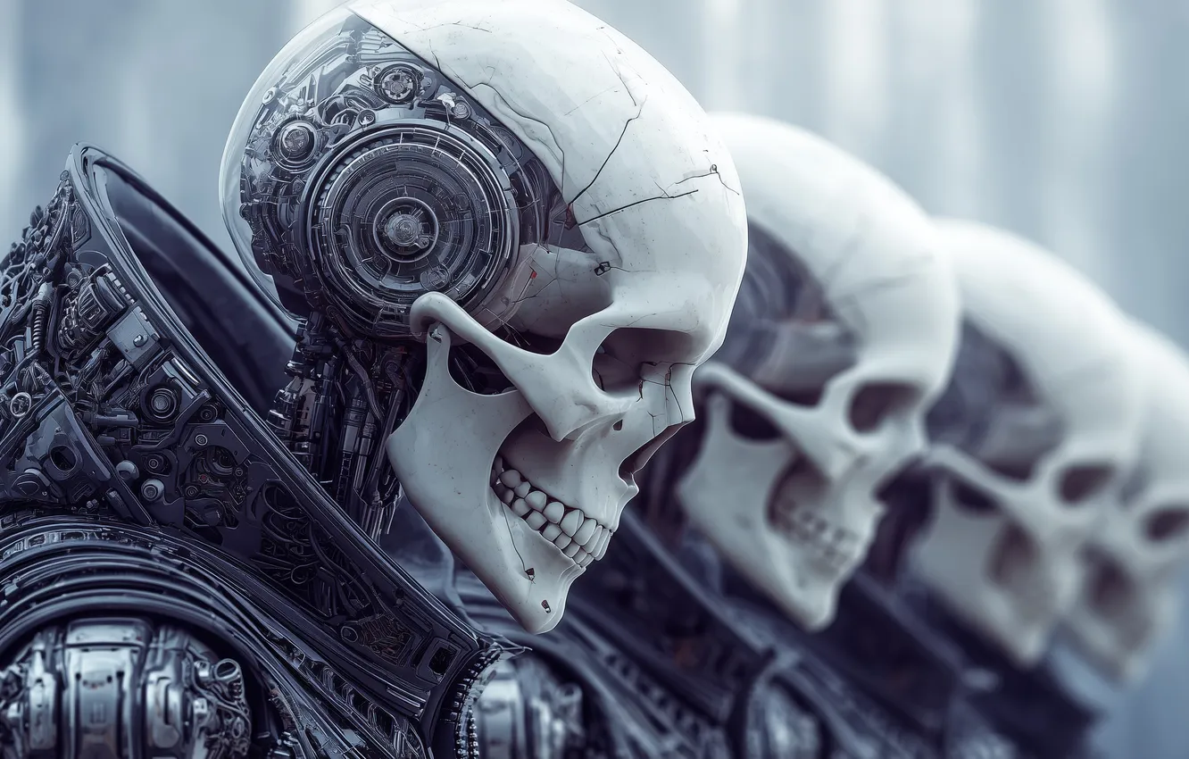 Photo wallpaper fiction, skull, robot, artificial intelligence