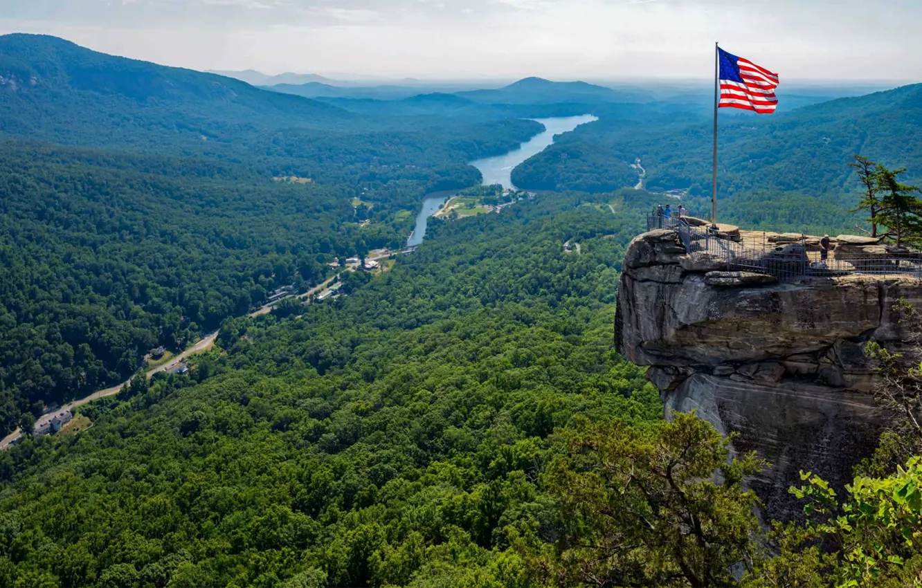 Photo wallpaper rock, river, valley, North Carolina, State Park Chimney Rock