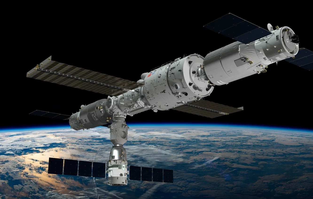 Photo wallpaper surface, space, earth, panel, station, orbit, ISS, solar