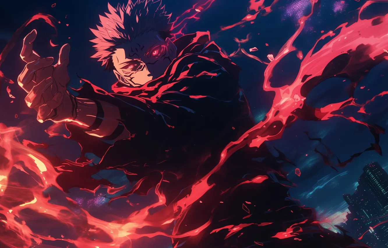 Photo wallpaper lights, anime, battle, art, battle, Jujutsu Kaisen, Magic Battle, Sukuna
