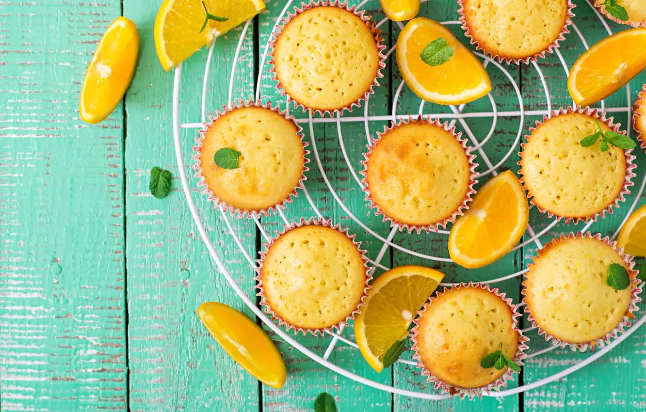 Photo wallpaper lemon, orange, dessert, cakes, slices, cupcakes, Timolina
