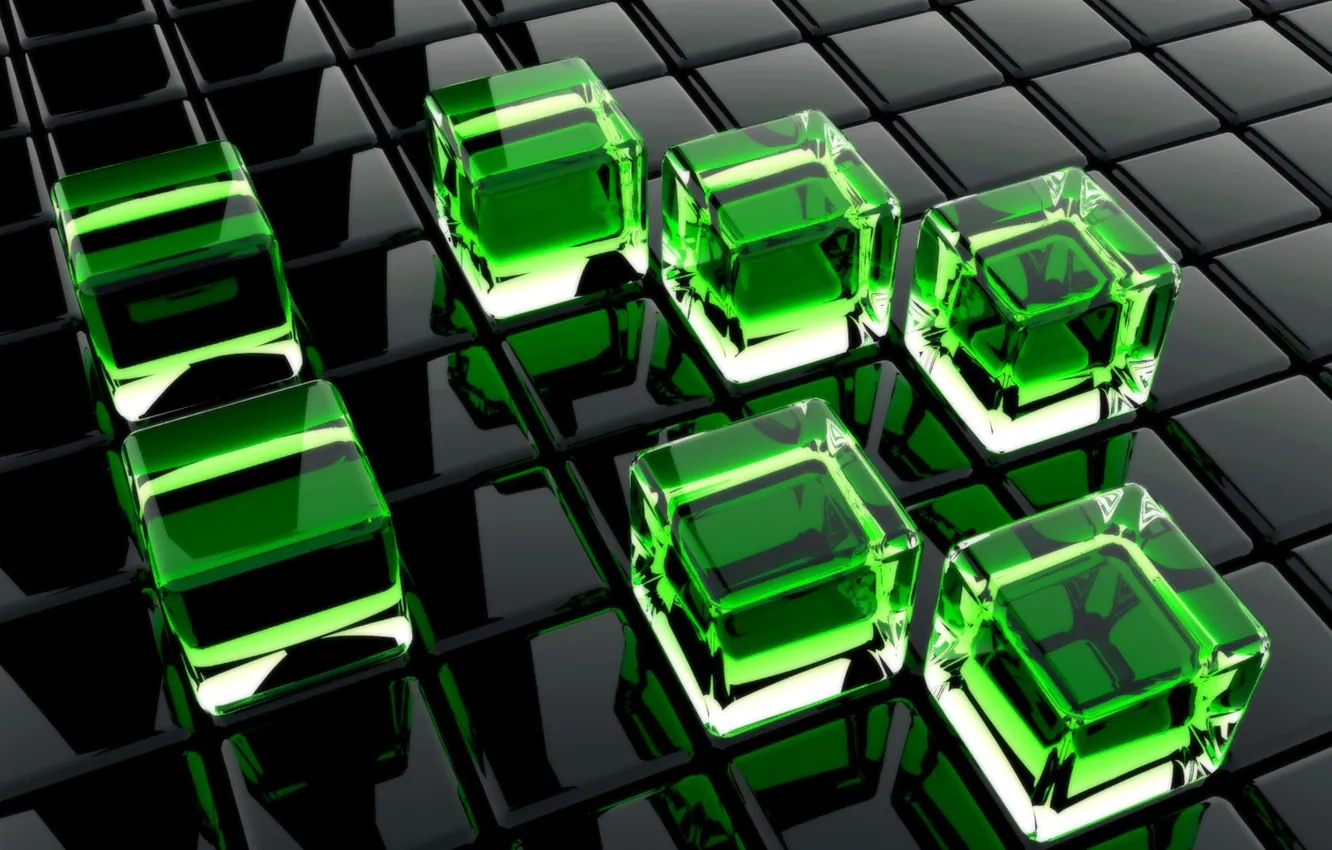 Photo wallpaper glass, green, cubes
