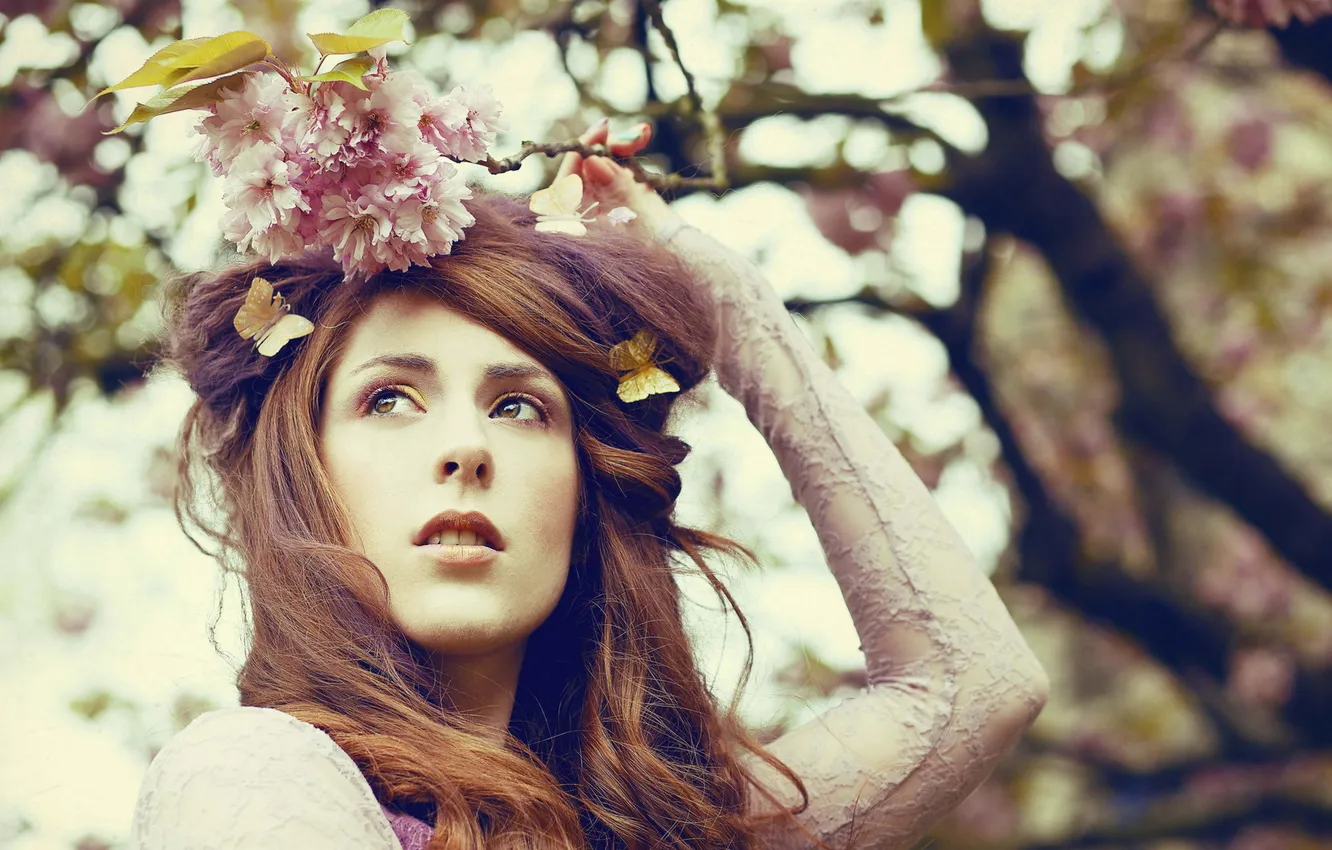 Photo wallpaper girl, background, Apple