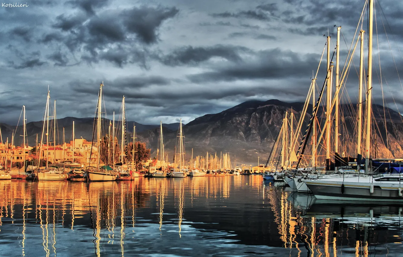 Photo wallpaper sea, ship, sailboat, Bay, the evening, yacht, boat