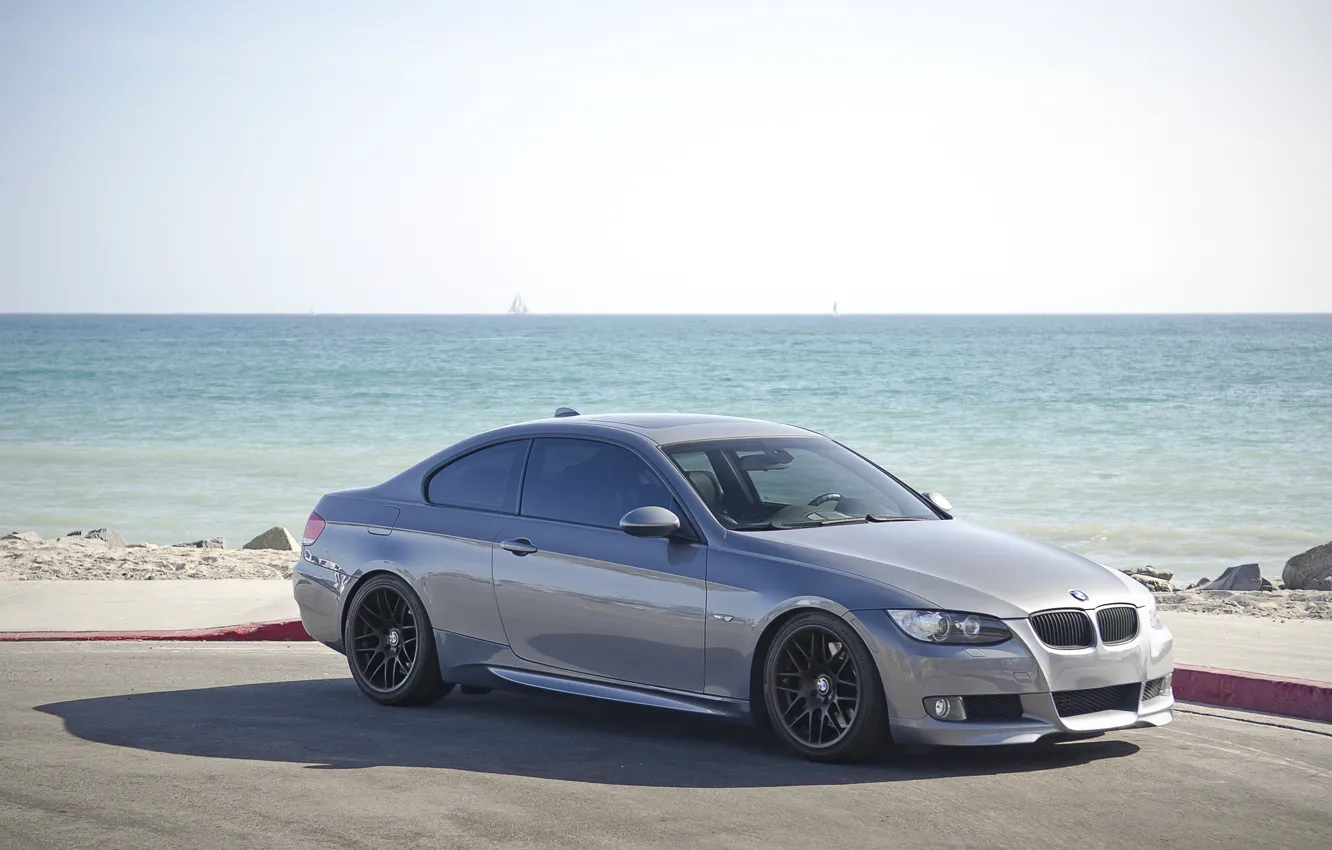 Photo wallpaper sea, grey, bmw, BMW, coupe, shadow, grey, 335i