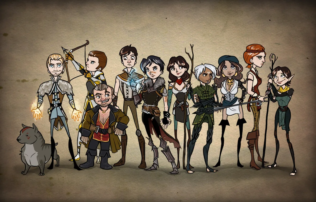 Photo wallpaper Dragon Age, elf, Fenris, Hawke, dwarf, Sebastian Vael, Merrill, Isabela
