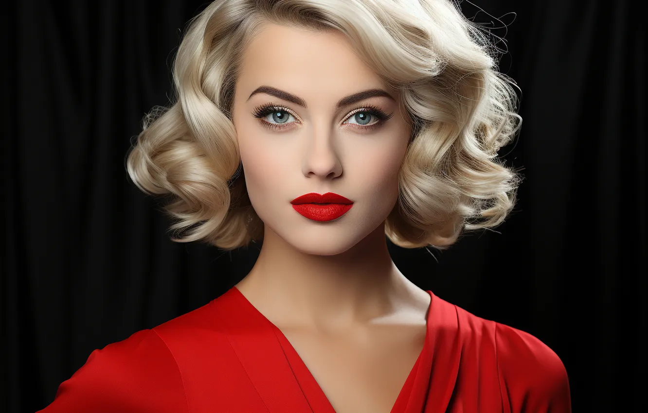 Photo wallpaper look, girl, face, eyelashes, portrait, makeup, blonde, black background