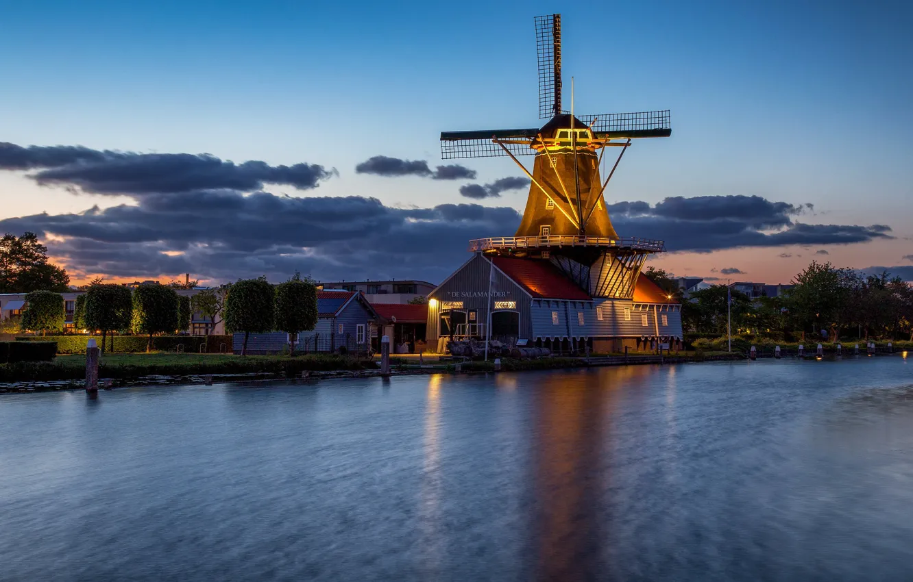 Photo wallpaper mill, channel, Netherlands, Holland, Leidschendam