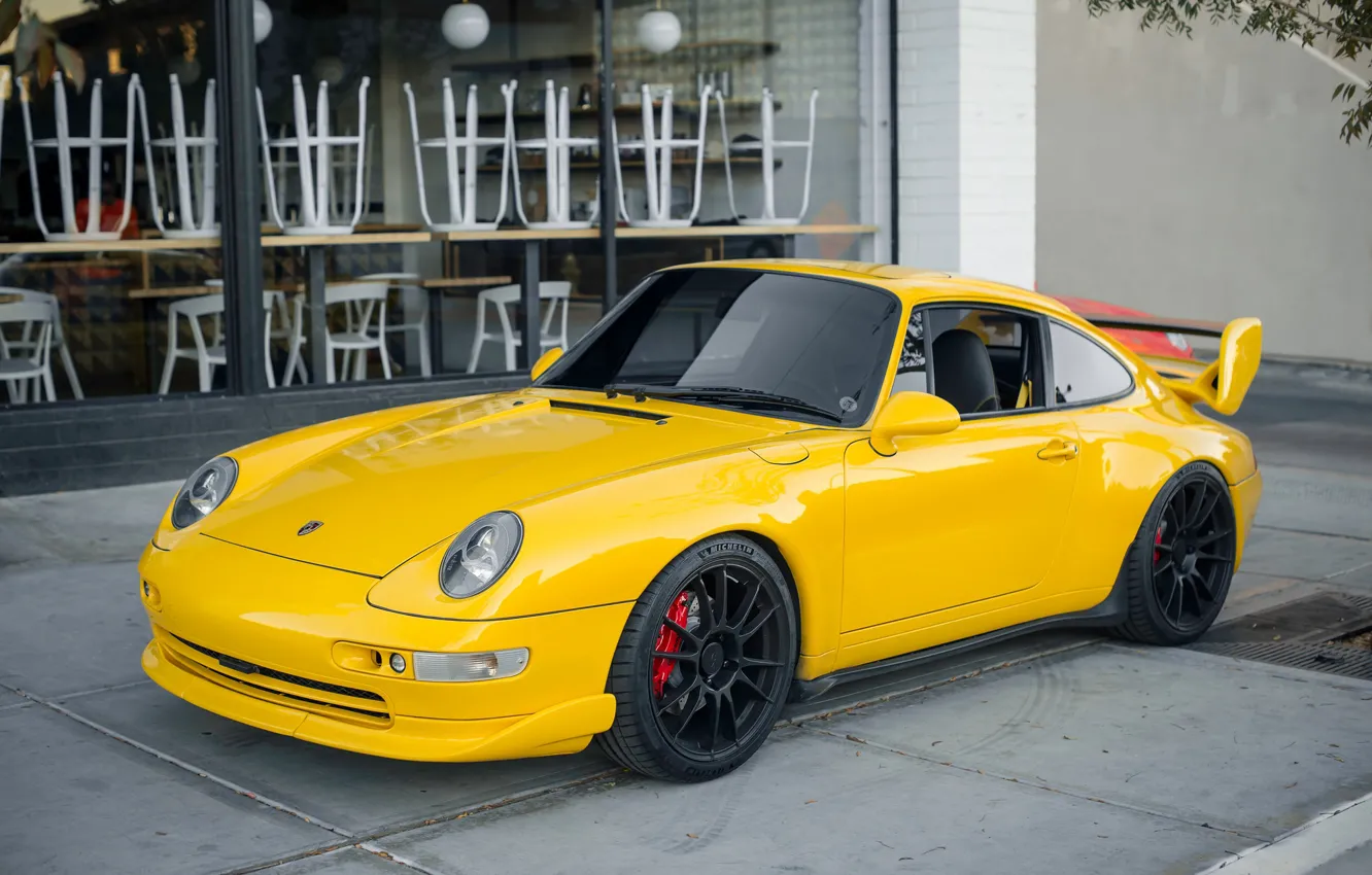 Photo wallpaper yellow, Porsche, the front