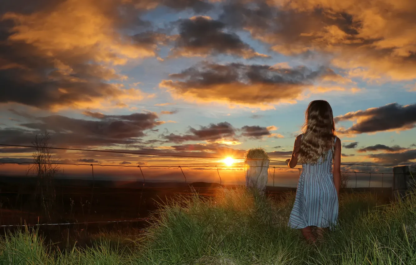 Photo wallpaper summer, girl, sunset, Summer sunset