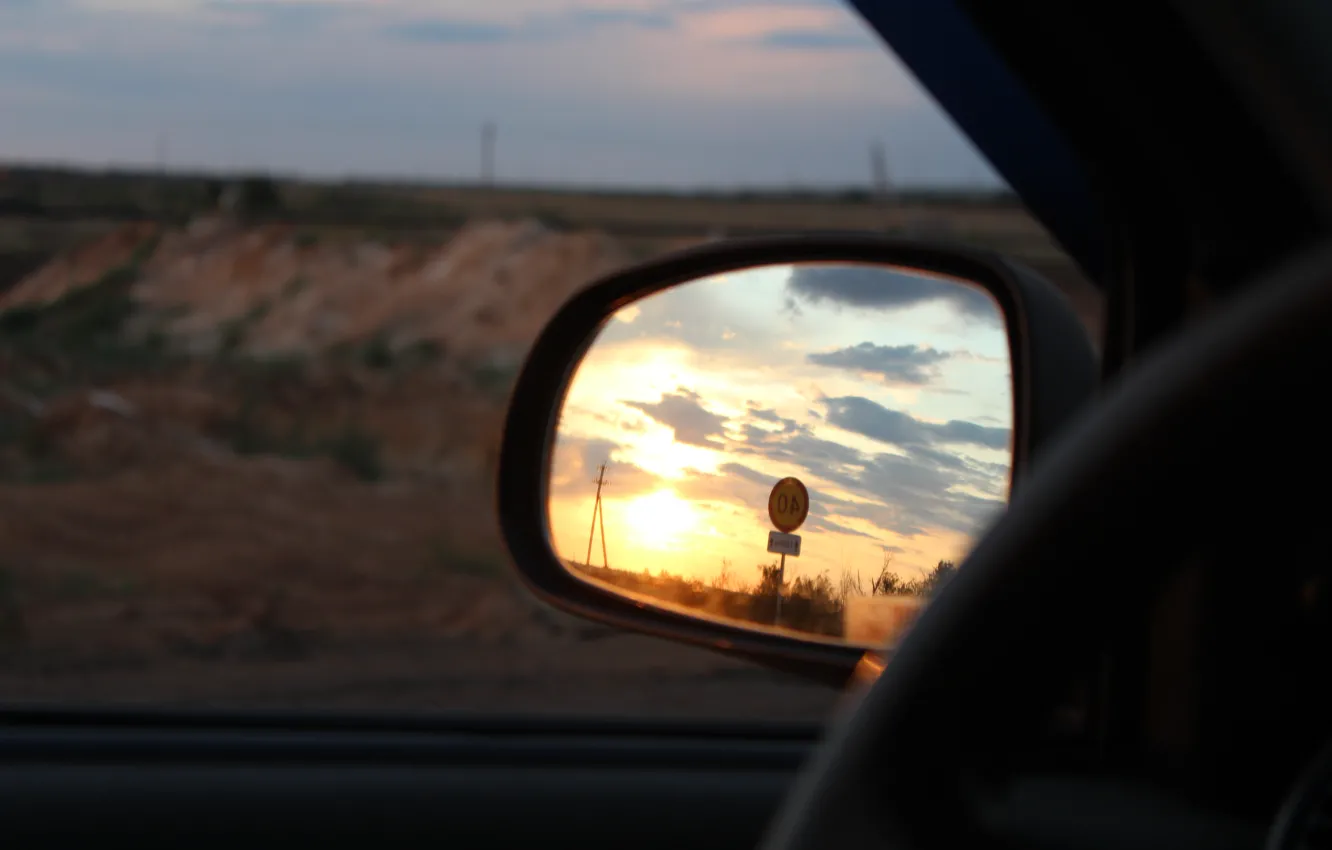Photo wallpaper road, sunset, mirror