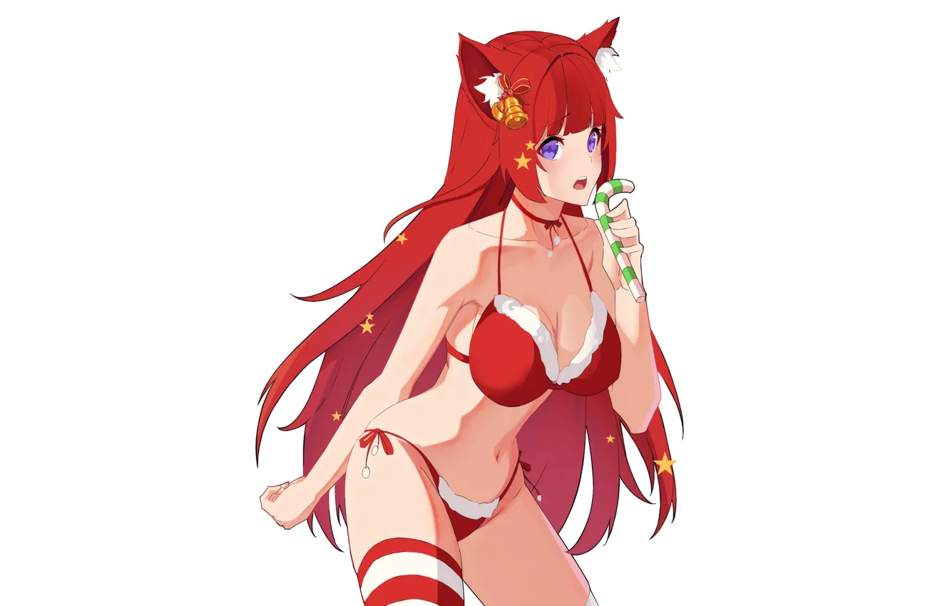 Photo wallpaper girl, sexy, lingerie, Christmas, bra, cleavage, panties, thighhighs