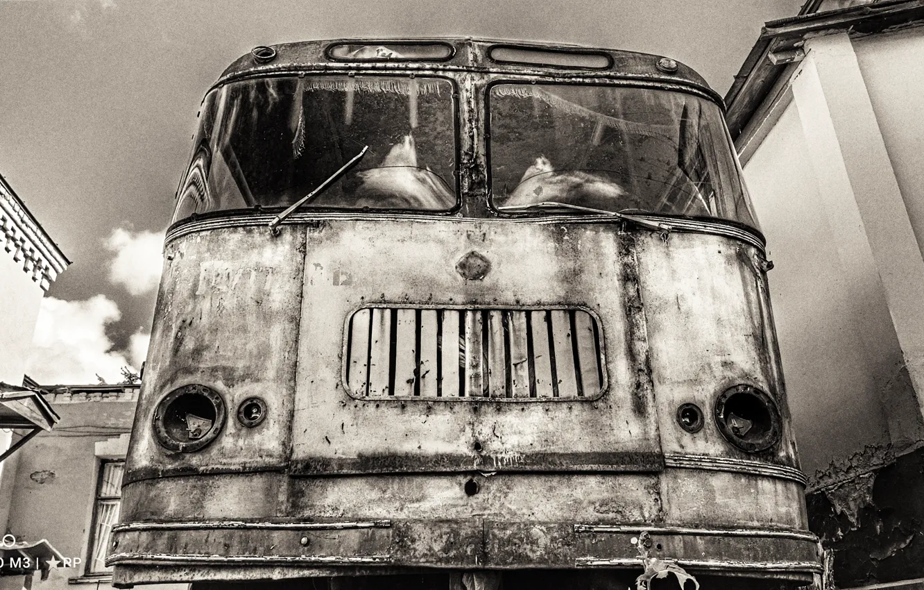Photo wallpaper past, bus, USSR, grunge, nostalgia