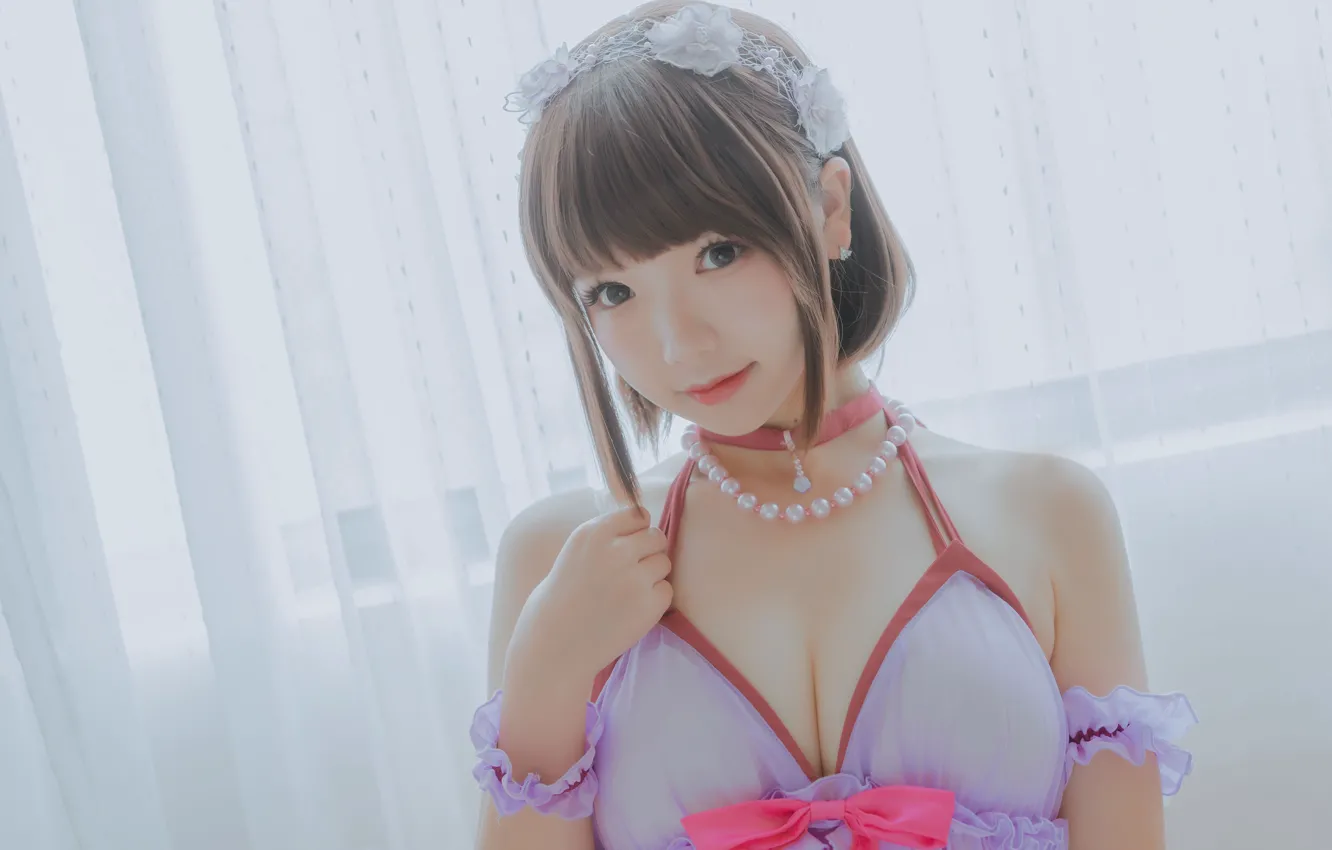 Photo wallpaper portrait, Asian, beautiful girl, beautiful girl, asian, portrait, pearl beads, pearl beads