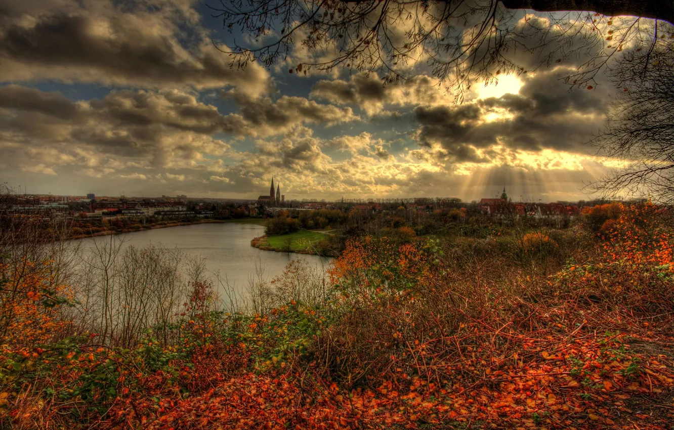 Photo wallpaper autumn, the sky, the city