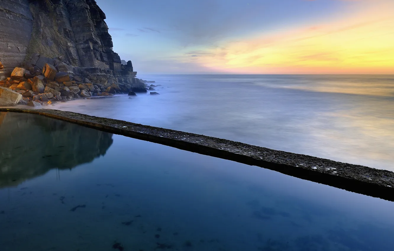 Photo wallpaper beach, rock, stones, the ocean, dawn, Portugal