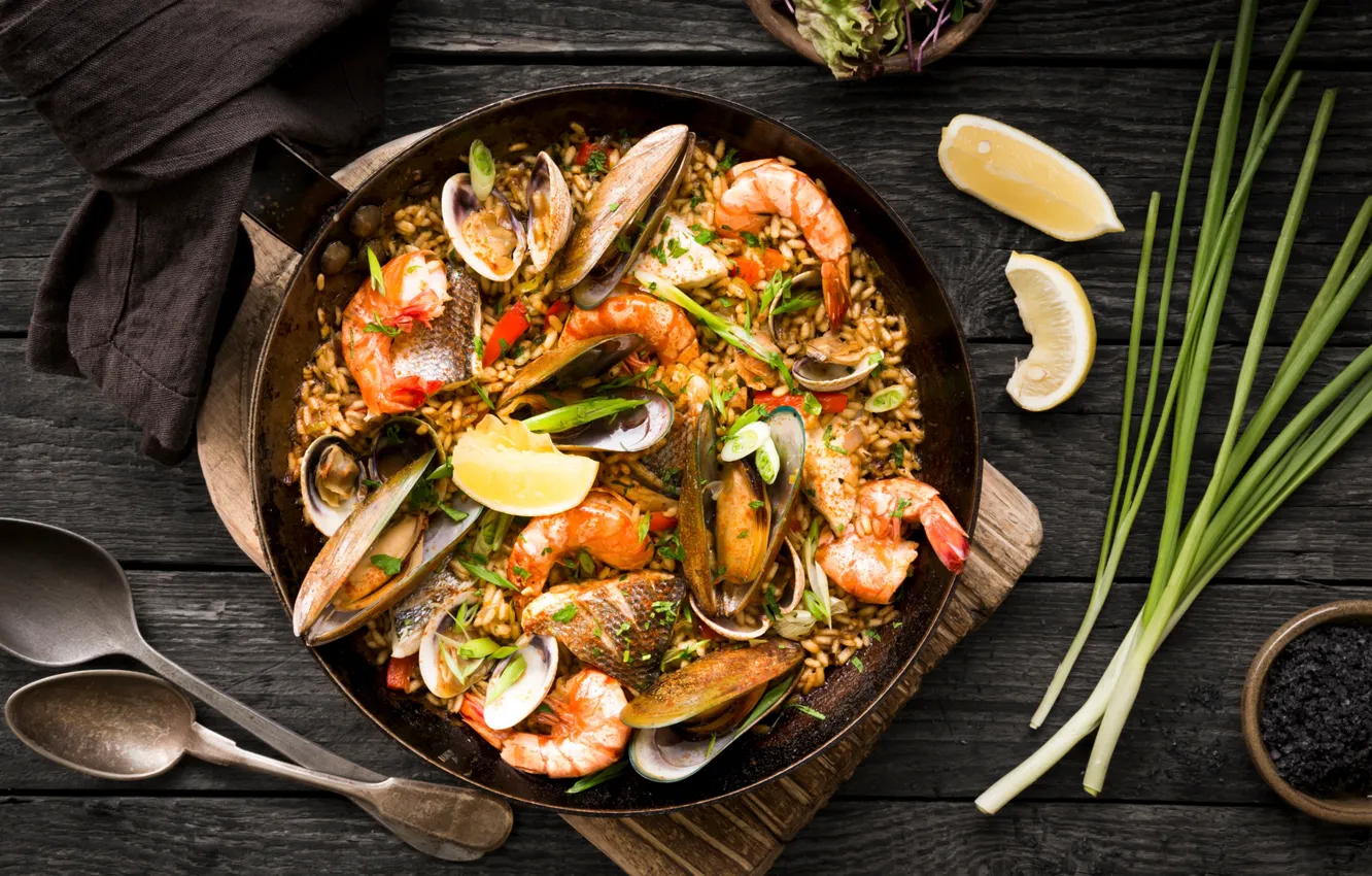 Photo wallpaper lemon, bow, figure, shrimp, shellfish, risotto