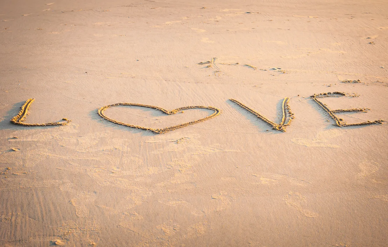 Photo wallpaper sand, beach, summer, love, heart, summer, love, beach