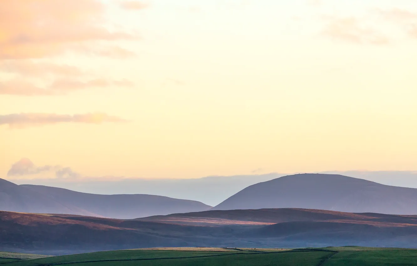 Photo wallpaper twilight, field, sunset, hills, dusk, countryside