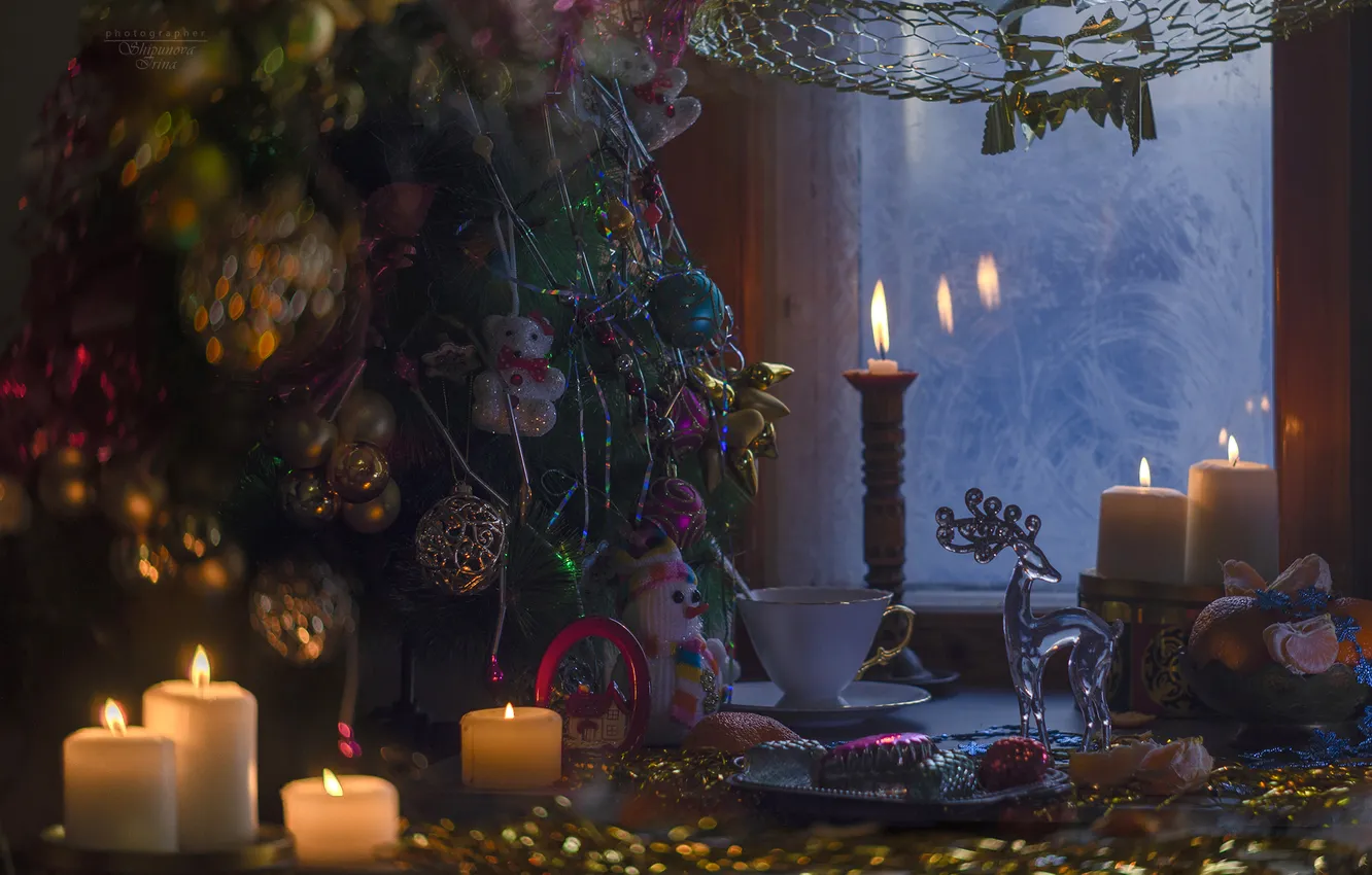 Photo wallpaper toy, new year, candles, garland, Irina Shipunova