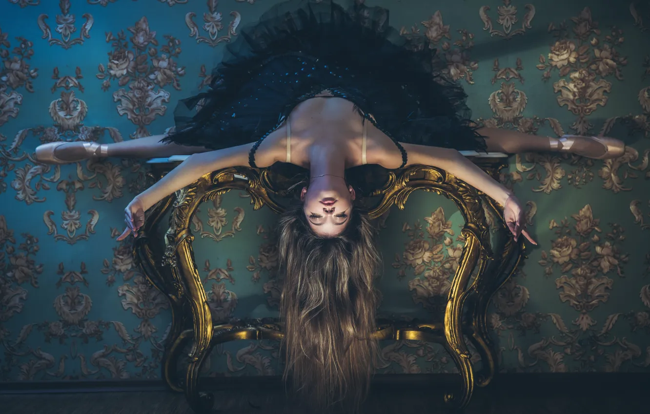 Photo wallpaper girl, pose, Wallpaper, hands, ballerina, twine, long hair, on the table