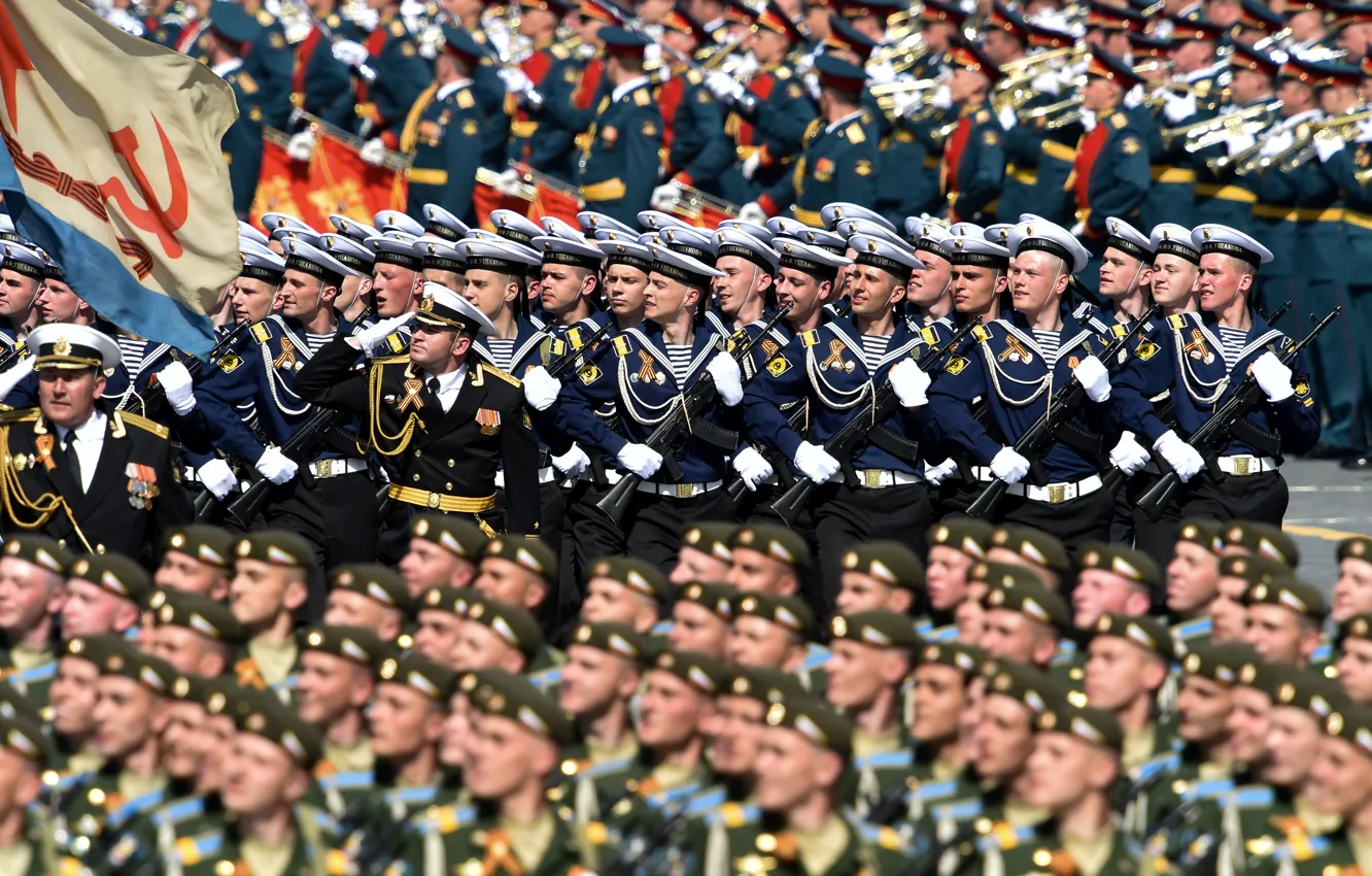 Photo wallpaper holiday, victory day, parade, red square, Sailors