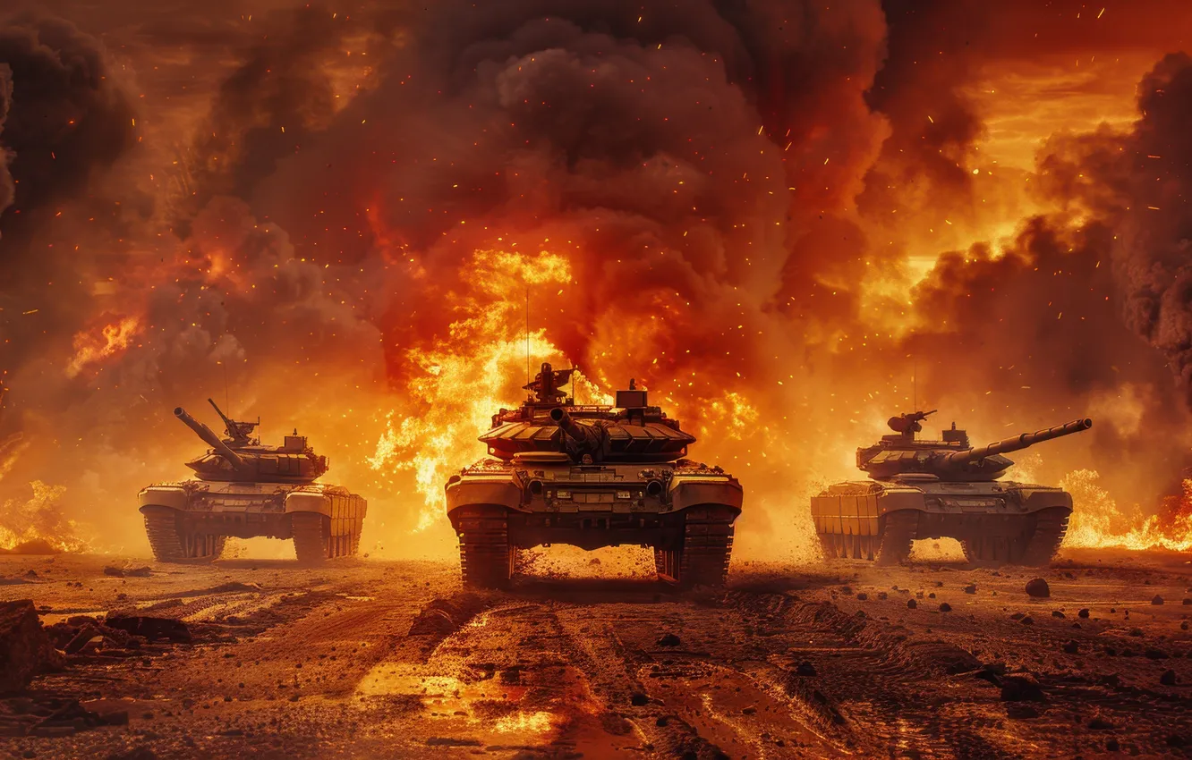 Photo wallpaper lights, smoke, tank, digital art, AI art, The Art of Artificial Intelligence, War and conflict …