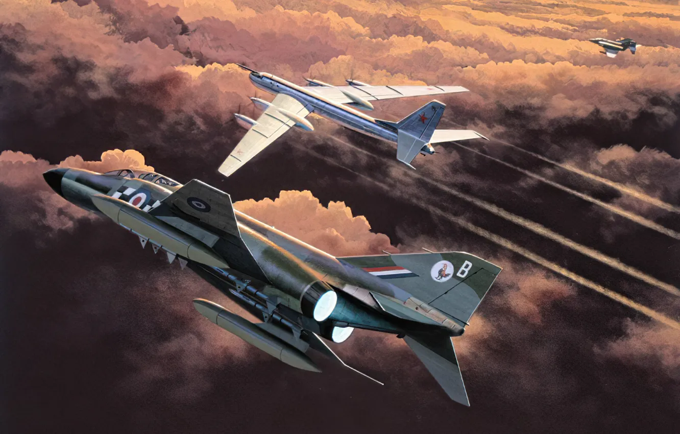 Photo wallpaper art, airplane, aviation, jet, tupolev, f-4 Phantom, tu-95