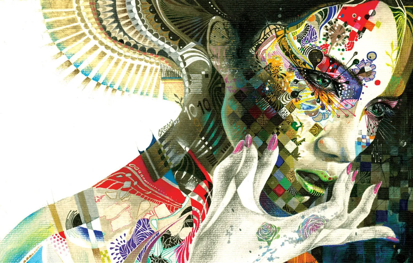 Photo wallpaper bright colors, girl, abstraction, movement, pattern, art, fingers, GrenoMJ